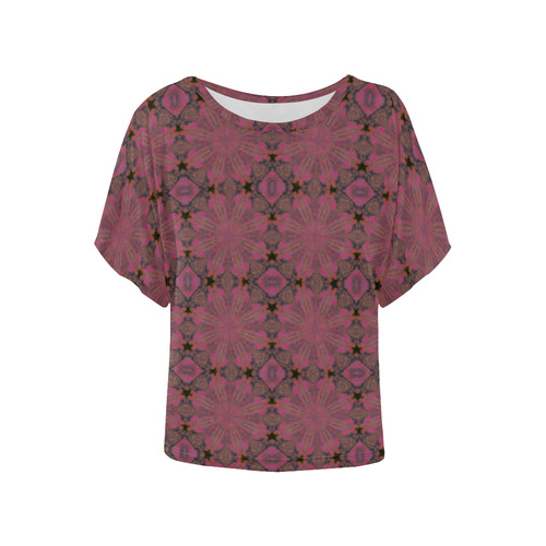 Rose Geometric Women's Batwing-Sleeved Blouse T shirt (Model T44)