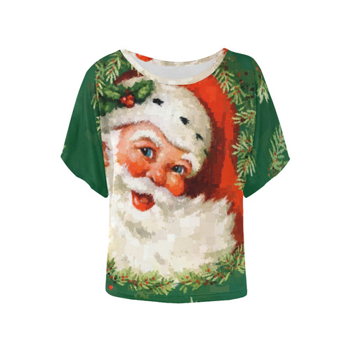 Jolly Ole Santa Pixel Women's Batwing-Sleeved Blouse T shirt (Model T44)