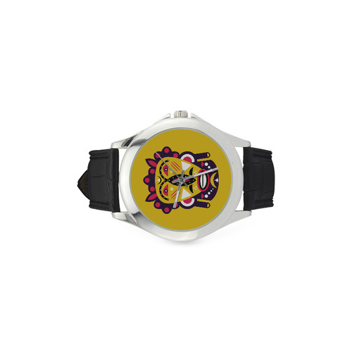 Kuba Face Mask Yellow Women's Classic Leather Strap Watch(Model 203)