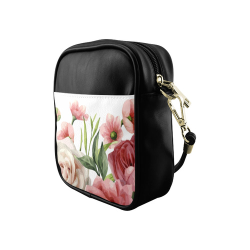 Pink Vintage Rose Watercolor Floral Sling Bag (Model 1627)