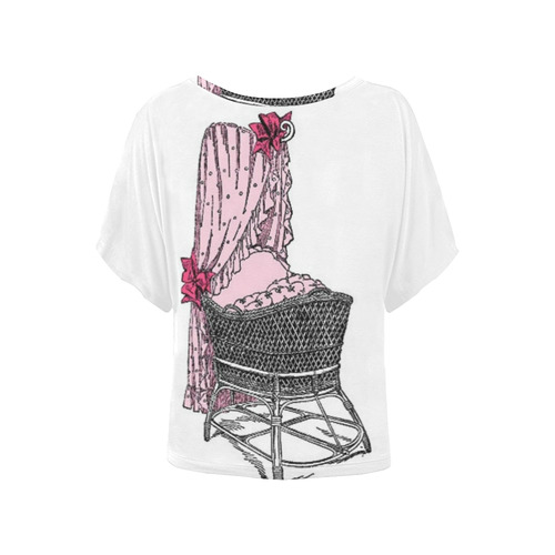 Pink Baby Bassinet Women's Batwing-Sleeved Blouse T shirt (Model T44)