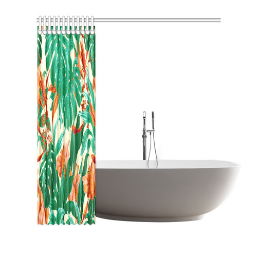 Tropical Jungle Leaves Floral Shower Curtain 72"x72"