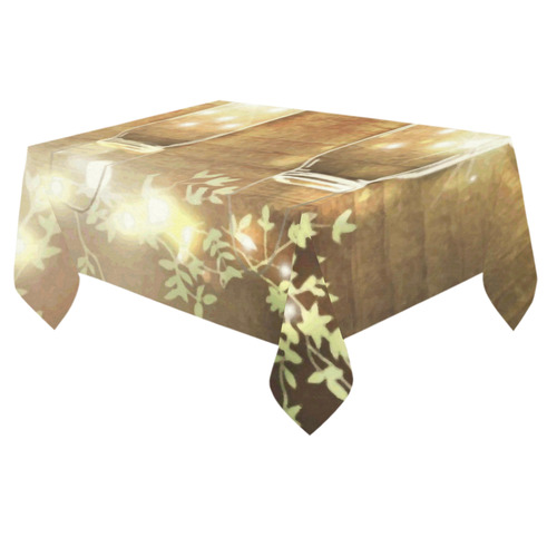 Floral Mason Jars Light Rustic Fence Cotton Linen Tablecloth 60"x 84"