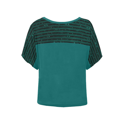 Teal Stripe Women's Batwing-Sleeved Blouse T shirt (Model T44)