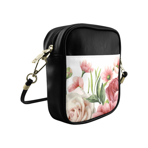 Pink Vintage Rose Watercolor Floral Sling Bag (Model 1627)