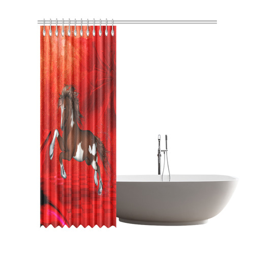Wild horse on red background Shower Curtain 72"x84"