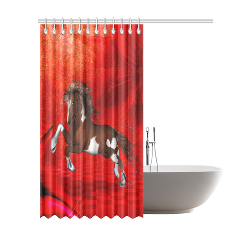 Wild horse on red background Shower Curtain 69"x84"