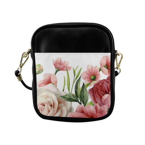 Pink Vintage Rose Watercolor Floral Sling Bag (Model 1627)