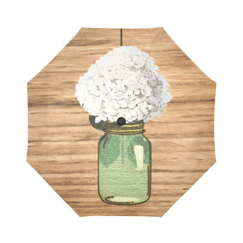 Floral Green Mason Jar White Hydrangea Auto-Foldable Umbrella (Model U04)