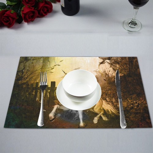 White unicorn in the night Placemat 12’’ x 18’’ (Set of 2)