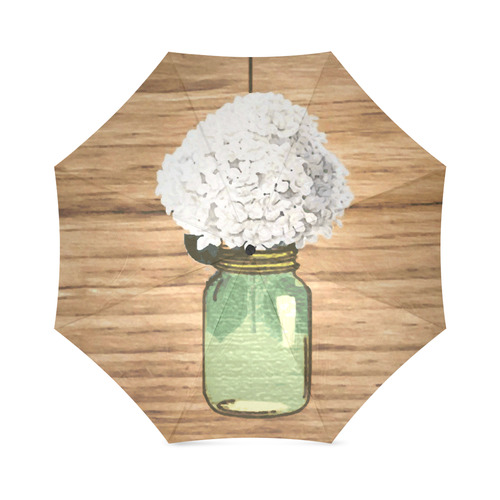 Floral Green Mason Jar White Hydrangea Foldable Umbrella (Model U01)