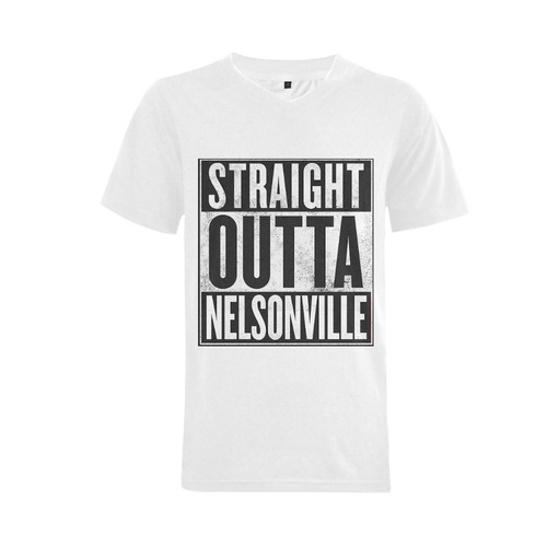 Straight Outta Nelsonville - White - Men's V Neck Graphic Print Tee Men's V-Neck T-shirt  Big Size(USA Size) (Model T10)
