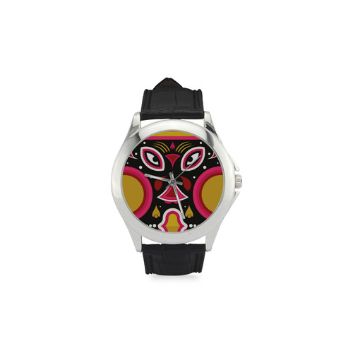 Ceremonial Tribal Mask Women's Classic Leather Strap Watch(Model 203)
