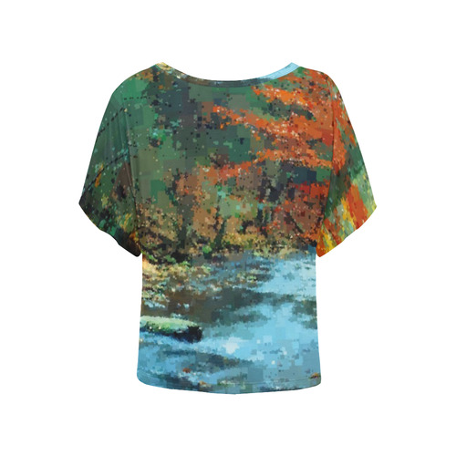 Pixel Creek at Autumn Women's Batwing-Sleeved Blouse T shirt (Model T44)