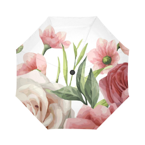Pink Vintage Rose Watercolor Floral Auto-Foldable Umbrella (Model U04)