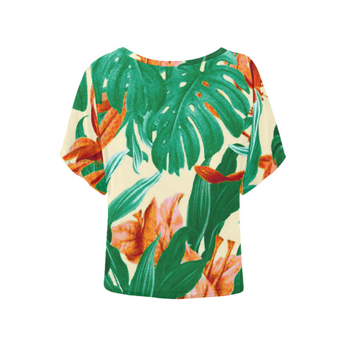 Tropical Jungle Leaves Floral Women's Batwing-Sleeved Blouse T shirt (Model T44)