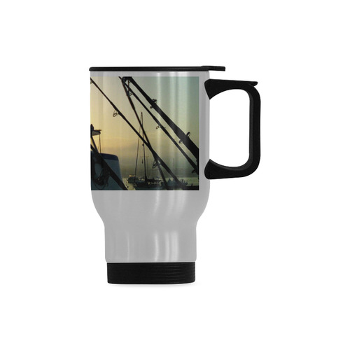 Fishing At Dawn Travel Mug (Silver) (14 Oz)