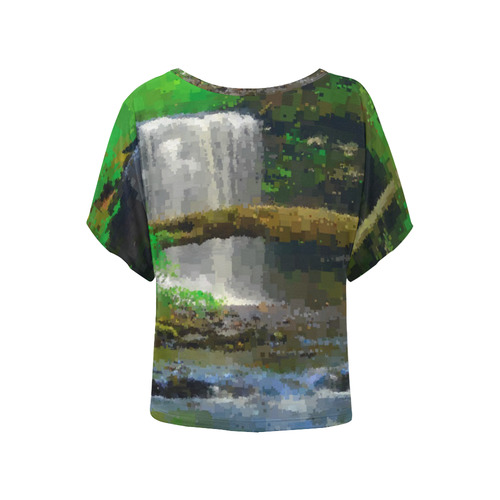 Peaceful Pixel Waterfall Women's Batwing-Sleeved Blouse T shirt (Model T44)