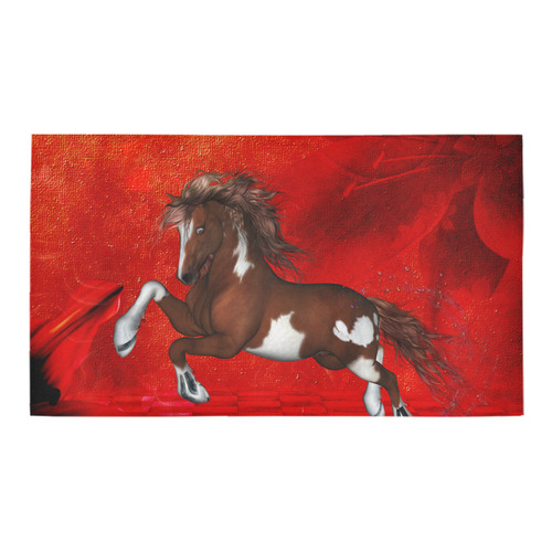 Wild horse on red background Bath Rug 16''x 28''