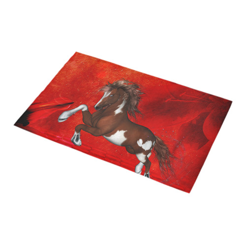 Wild horse on red background Bath Rug 16''x 28''