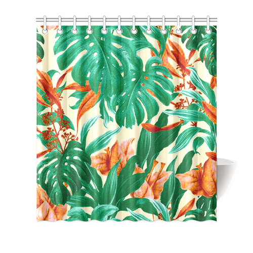 Tropical Jungle Leaves Floral Shower Curtain 66"x72"