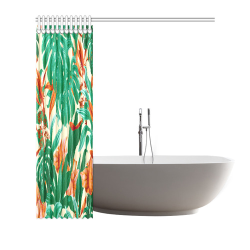 Tropical Jungle Leaves Floral Shower Curtain 66"x72"