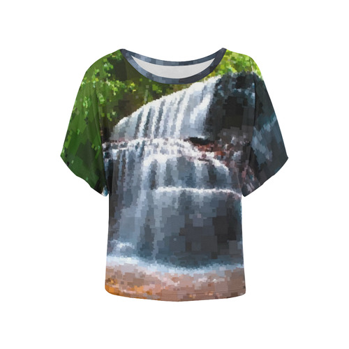 Pixel Waterfall Women's Batwing-Sleeved Blouse T shirt (Model T44)