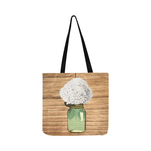 Floral Green Mason Jar White Hydrangea Reusable Shopping Bag Model 1660 (Two sides)