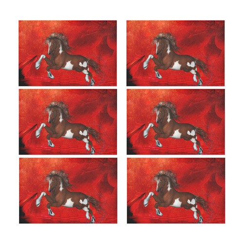Wild horse on red background Placemat 12’’ x 18’’ (Set of 6)