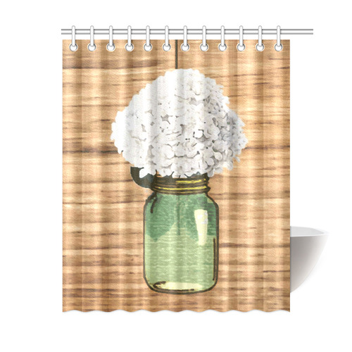 Floral Green Mason Jar White Hydrangea Shower Curtain 60 X72