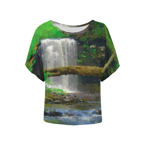 Peaceful Pixel Waterfall Women's Batwing-Sleeved Blouse T shirt (Model T44)