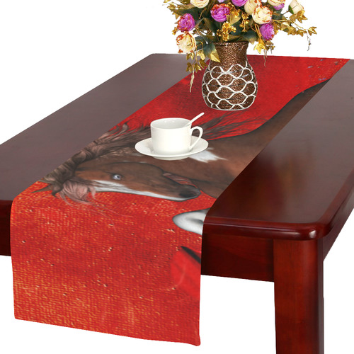 Wild horse on red background Table Runner 16x72 inch