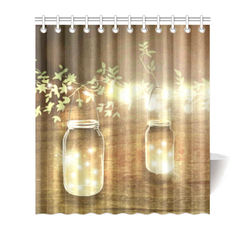 Floral Mason Jars Light Rustic Fence Shower Curtain 66"x72"