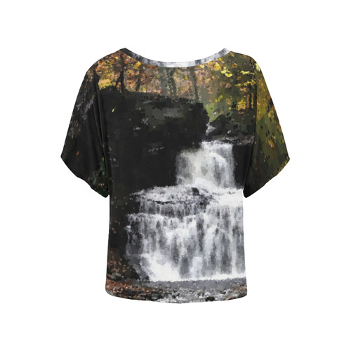 Dark Rock Pixel Waterfall Women's Batwing-Sleeved Blouse T shirt (Model T44)