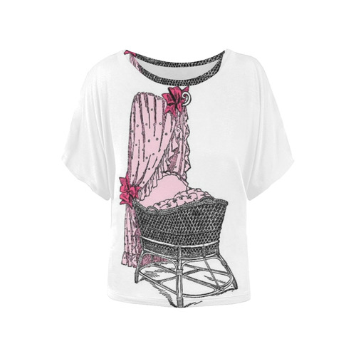 Pink Baby Bassinet Women's Batwing-Sleeved Blouse T shirt (Model T44)