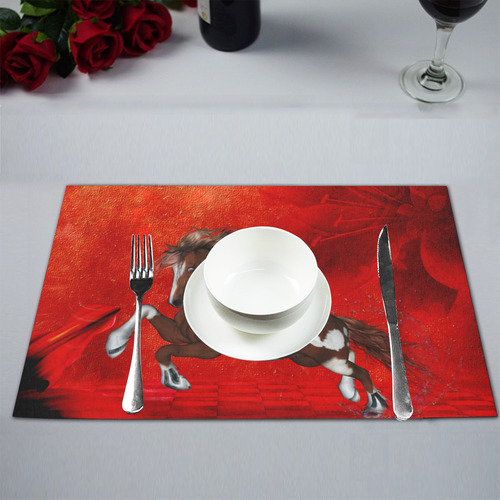 Wild horse on red background Placemat 12’’ x 18’’ (Set of 2)
