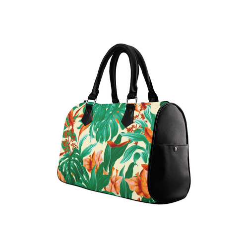 Tropical Jungle Leaves Floral Boston Handbag (Model 1621)