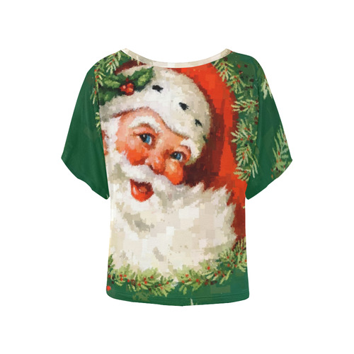 Jolly Ole Santa Pixel Women's Batwing-Sleeved Blouse T shirt (Model T44)