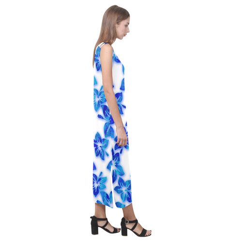 blue hibiscus Phaedra Sleeveless Open Fork Long Dress (Model D08)