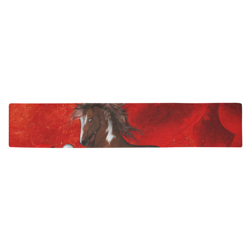 Wild horse on red background Table Runner 14x72 inch