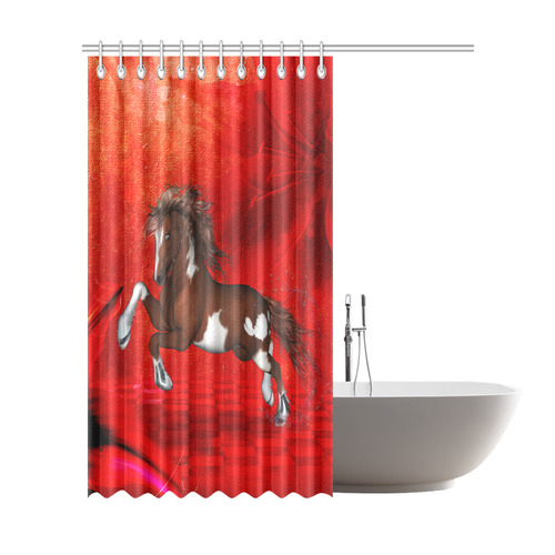 Wild horse on red background Shower Curtain 72"x84"