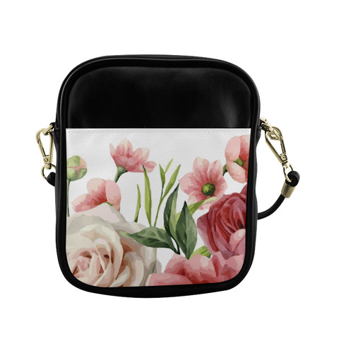 Pink Vintage Rose Watercolor Floral Sling Bag (Model 1627)