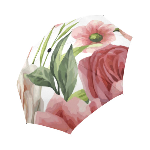 Pink Vintage Rose Watercolor Floral Auto-Foldable Umbrella (Model U04)