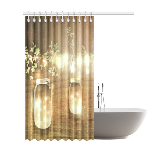 Floral Mason Jars Light Rustic Fence Shower Curtain 72"x84"