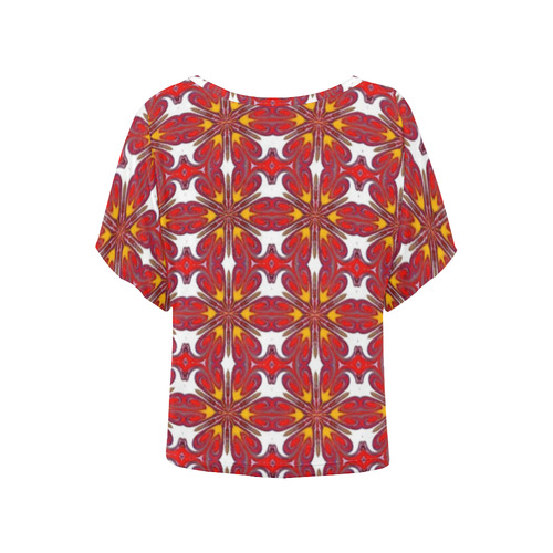 Red and Yellow Geometric Women's Batwing-Sleeved Blouse T shirt (Model T44)