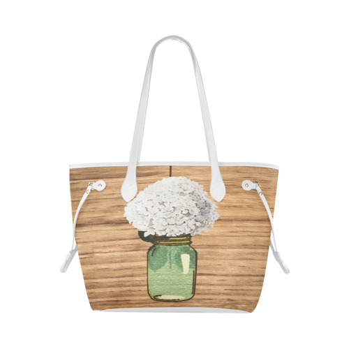 Green Mason Floral Jar White Hydrangea Clover Canvas Tote Bag (Model 1661)