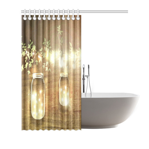 Floral Mason Jars Light Rustic Fence Shower Curtain 66"x72"