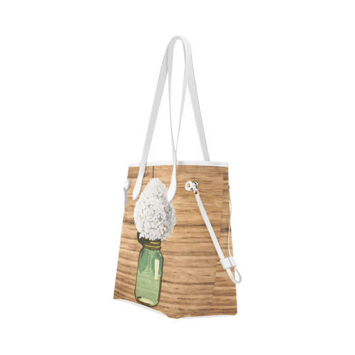 Green Mason Floral Jar White Hydrangea Clover Canvas Tote Bag (Model 1661)