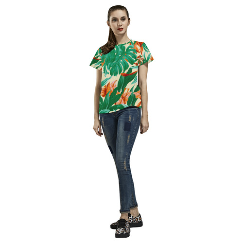 Tropical Jungle Leaves Floral All Over Print T-Shirt for Women (USA Size) (Model T40)