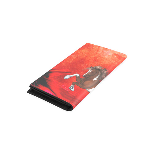 Wild horse on red background Women's Leather Wallet (Model 1611)